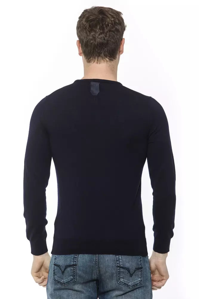 Billionaire Italian Couture Blue Virgin Wool Men Sweater