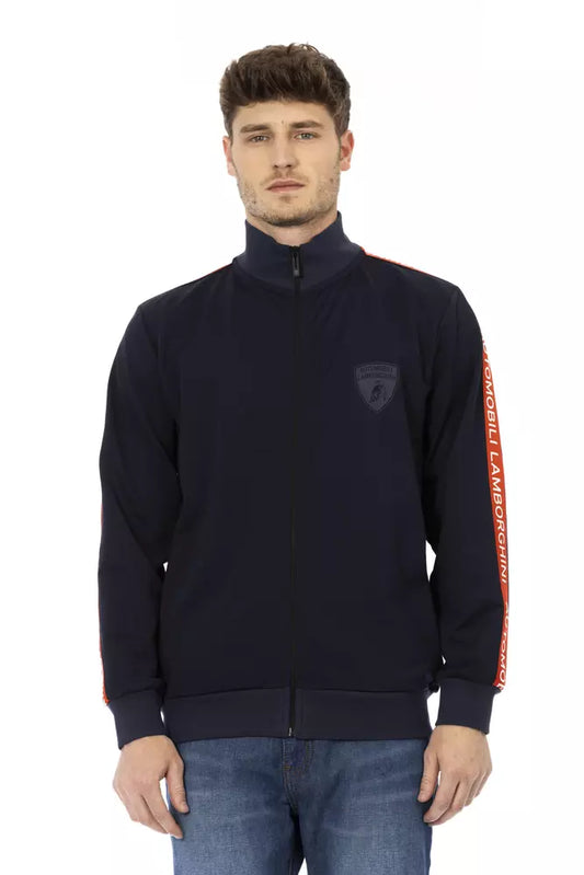 Automobili Lamborghini Blue Polyester Men Sweater with Zip and Side Pockets