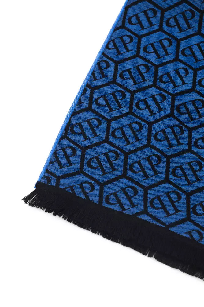 Philipp Plein Blue Wool Men Scarf