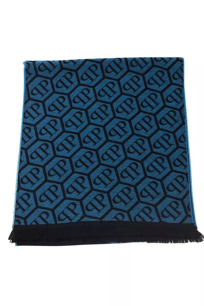 Philipp Plein Blue Wool Men Scarf