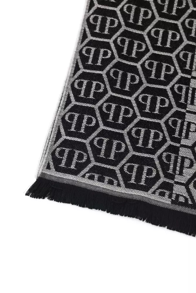 Philipp Plein Gray Wool Men Scarf