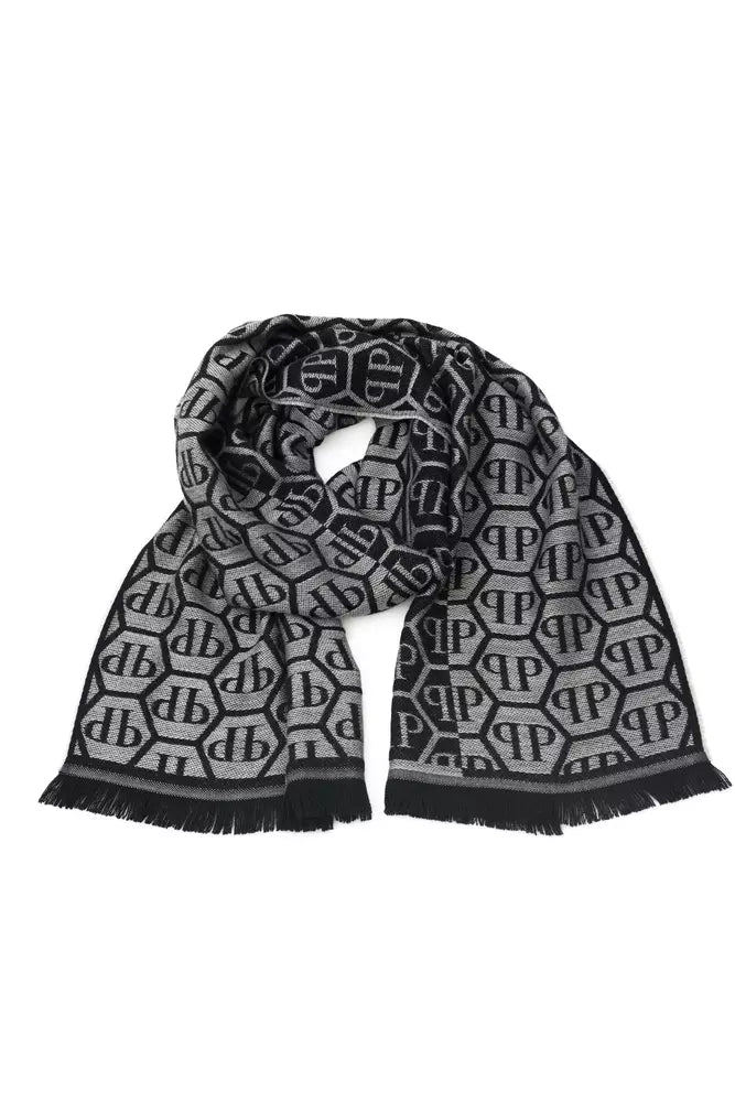 Philipp Plein Gray Wool Men Scarf