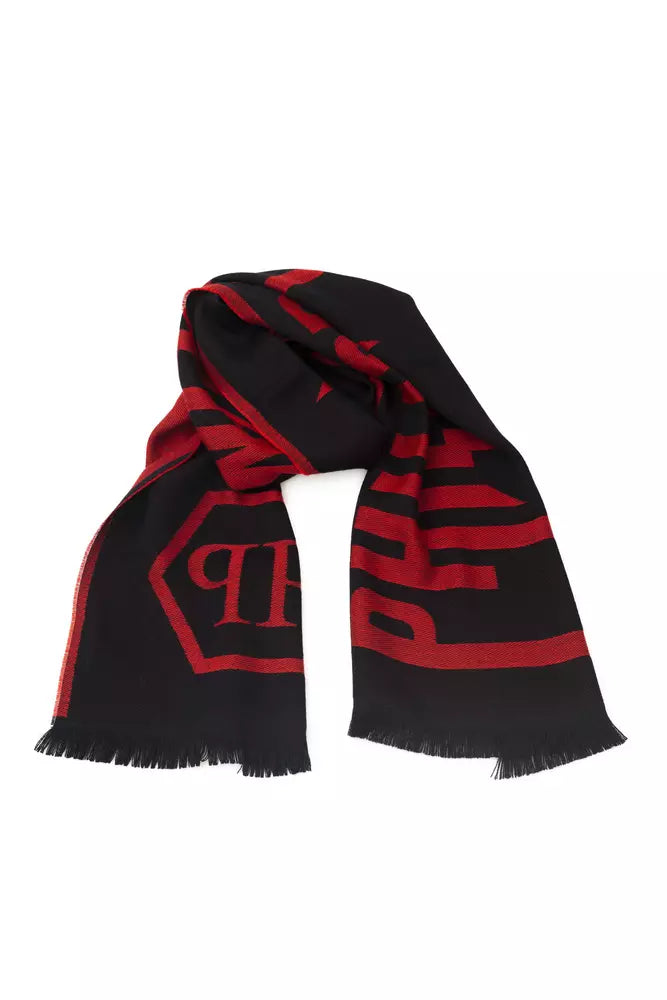 Philipp Plein Red Wool Men Scarf