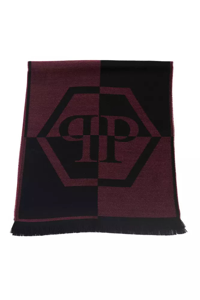 Philipp Plein Burgundy Wool Men Scarf