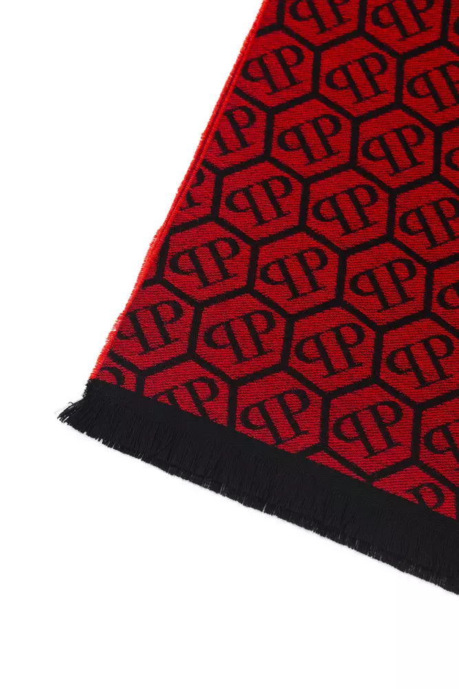 Philipp Plein Red Wool Men Scarf