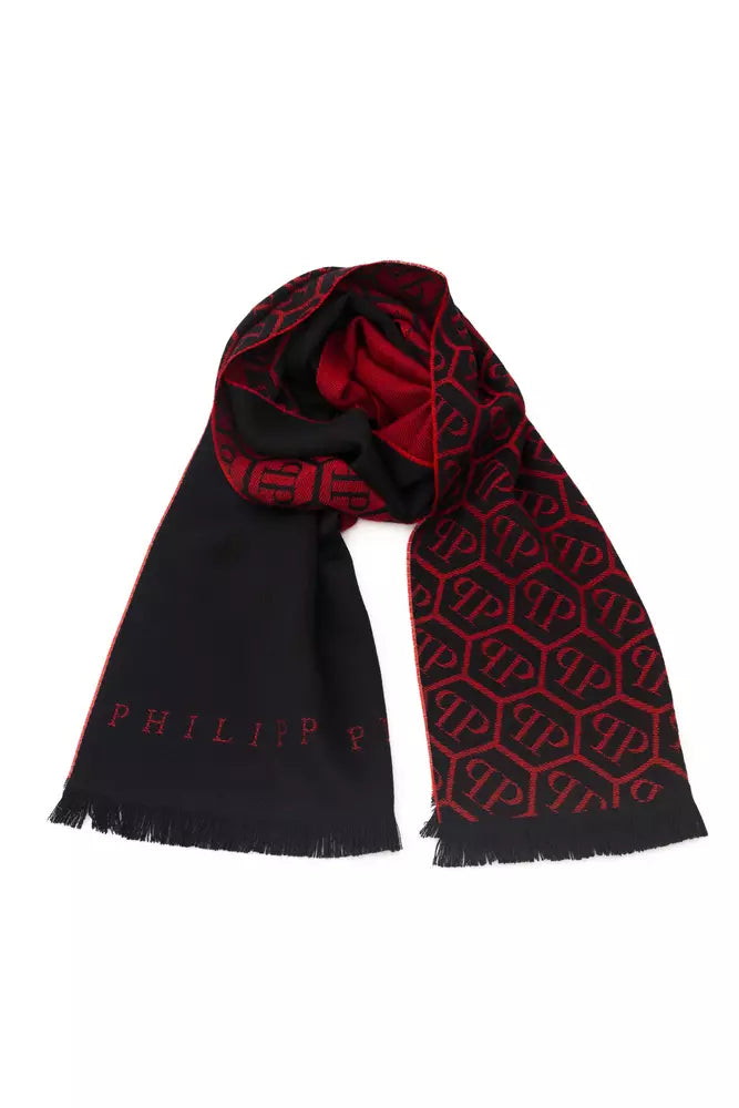 Philipp Plein Red Wool Men Scarf