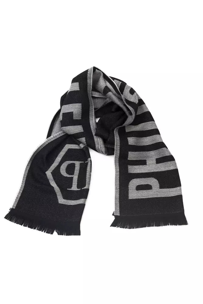 Philipp Plein Gray Wool Men Scarf