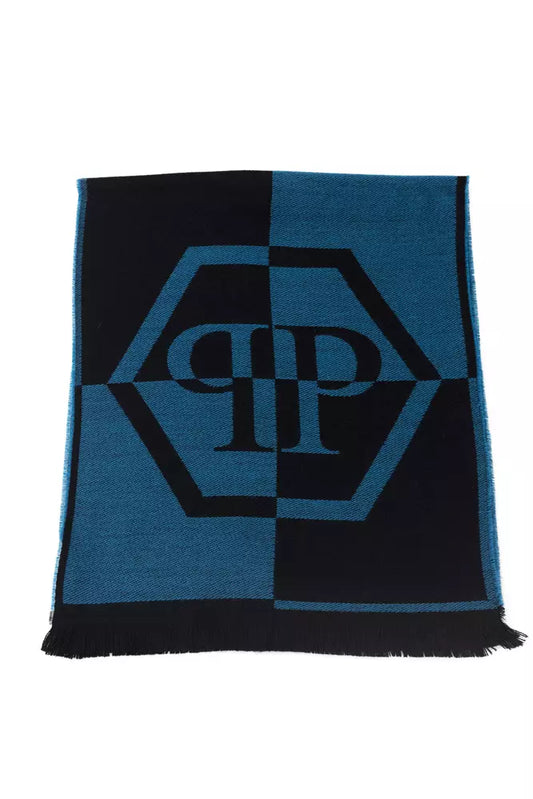 Philipp Plein Blue Wool Men Scarf