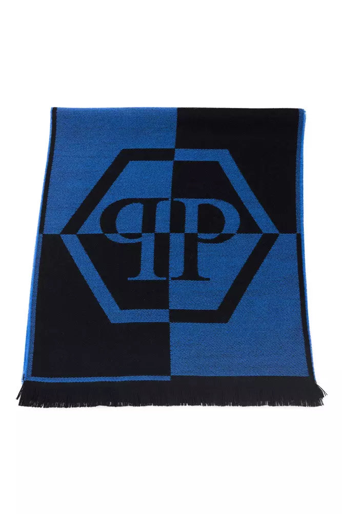 Philipp Plein Blue Wool Men Scarf