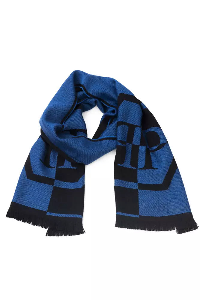 Philipp Plein Blue Wool Men Scarf