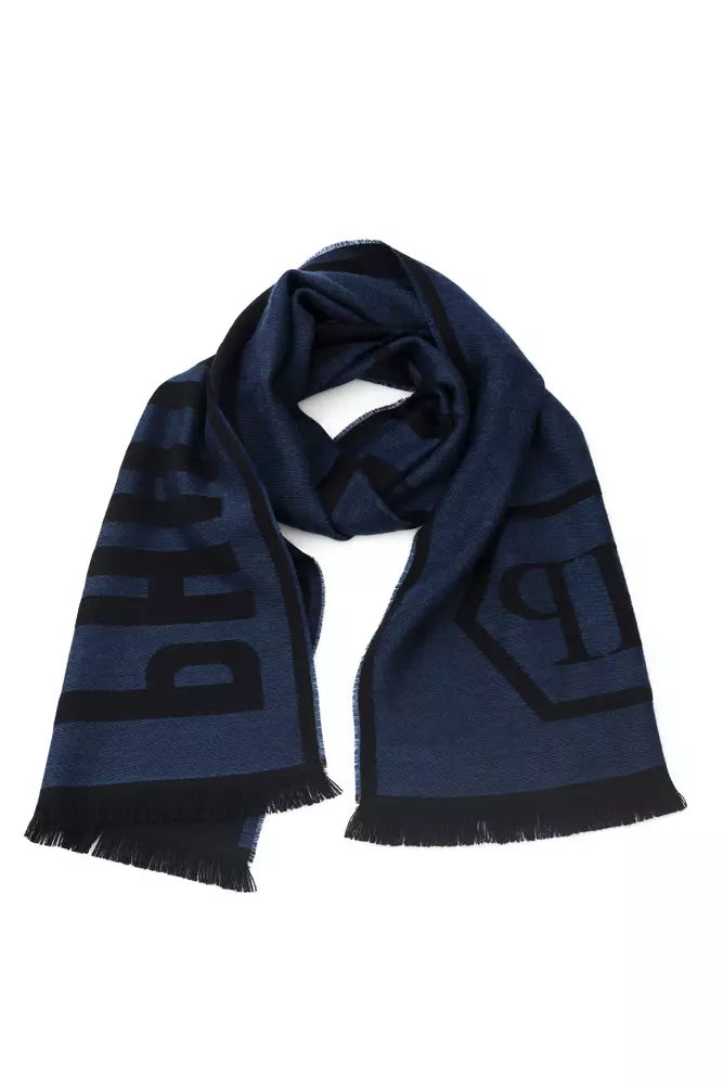 Philipp Plein Blue Wool Men Scarf