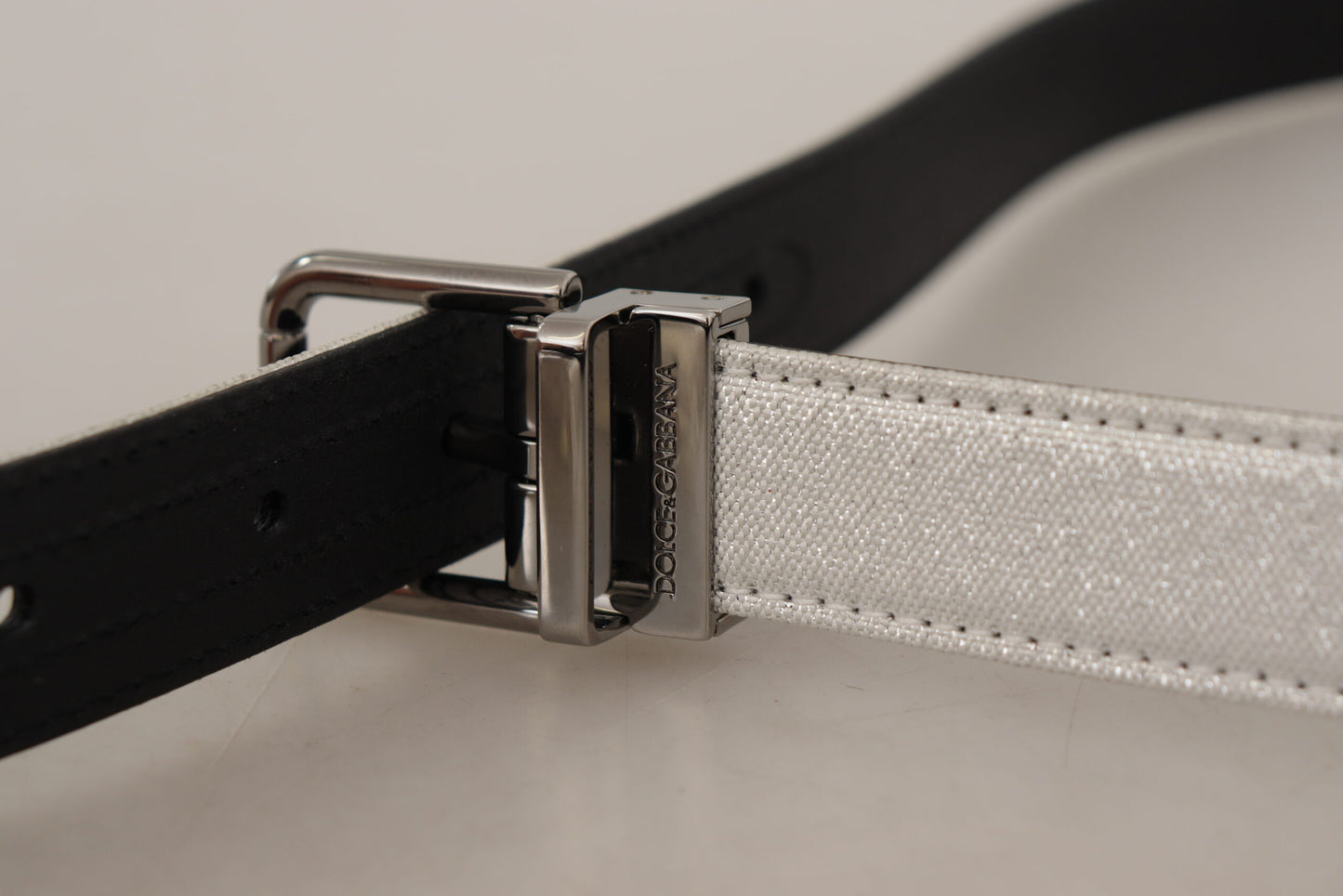 Dolce & Gabbana Chic White Leather Belt with Chrome Buckle