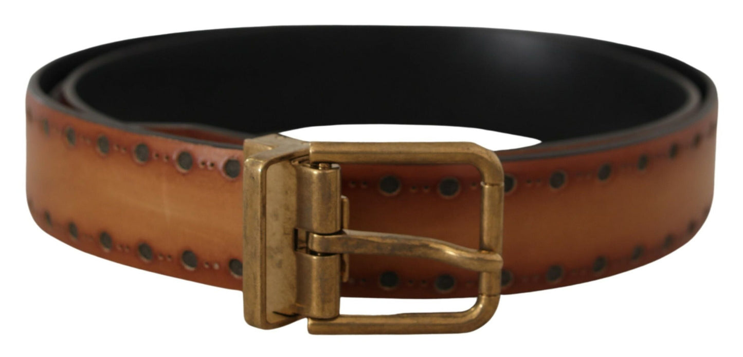 Dolce & Gabbana Elegant Brown Leather Belt with Brass Buckle