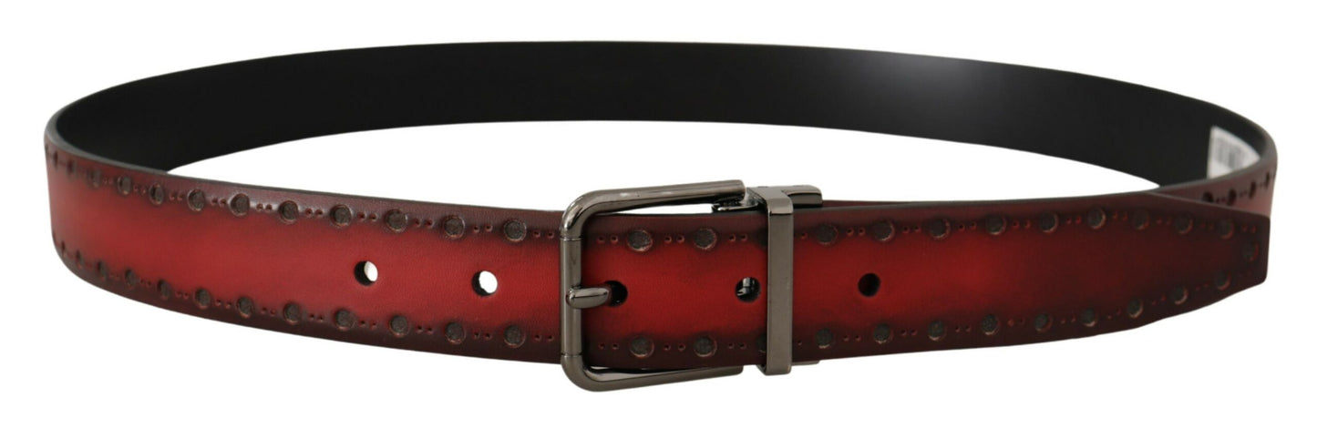 Dolce & Gabbana Elegant Maroon Leather Belt with Silver Buckle