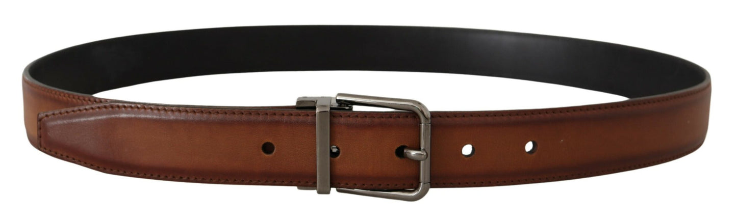 Dolce & Gabbana Elegant Leather Belt with Silver Tone Buckle