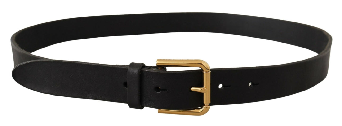 Dolce & Gabbana Sleek Black Leather Belt with Metal Buckle