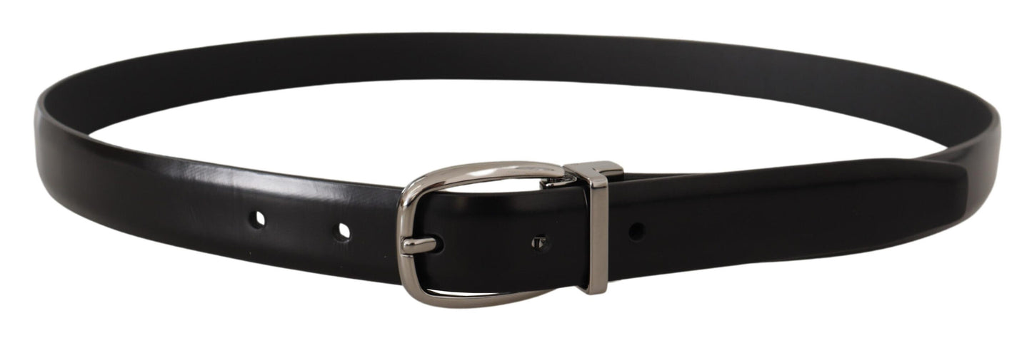 Dolce & Gabbana Elegant Black Leather Belt with Metal Buckle