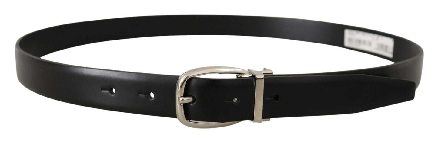 Dolce & Gabbana Elegant Black Leather Belt with Metal Buckle