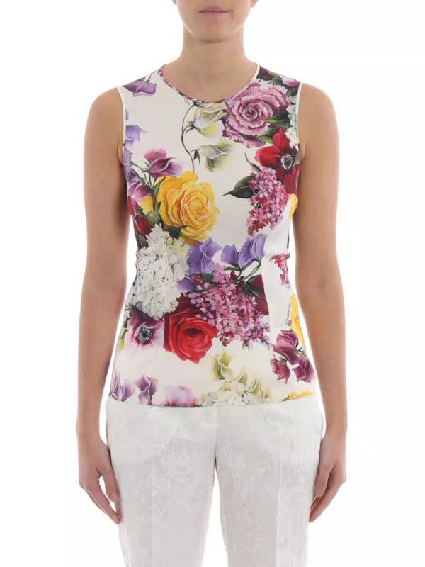 Dolce & Gabbana Sleeveless Floral Silk Blend Blouse