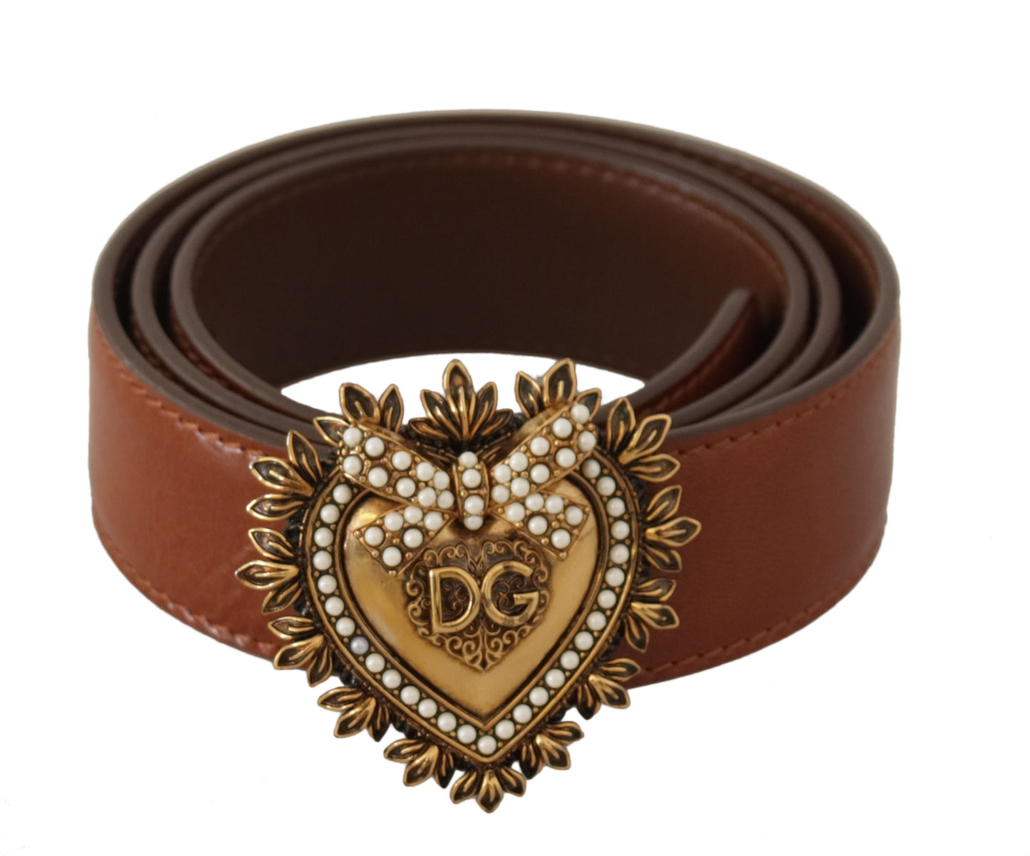 Dolce & Gabbana Elegant Leather Belt with Gold Heart Buckle