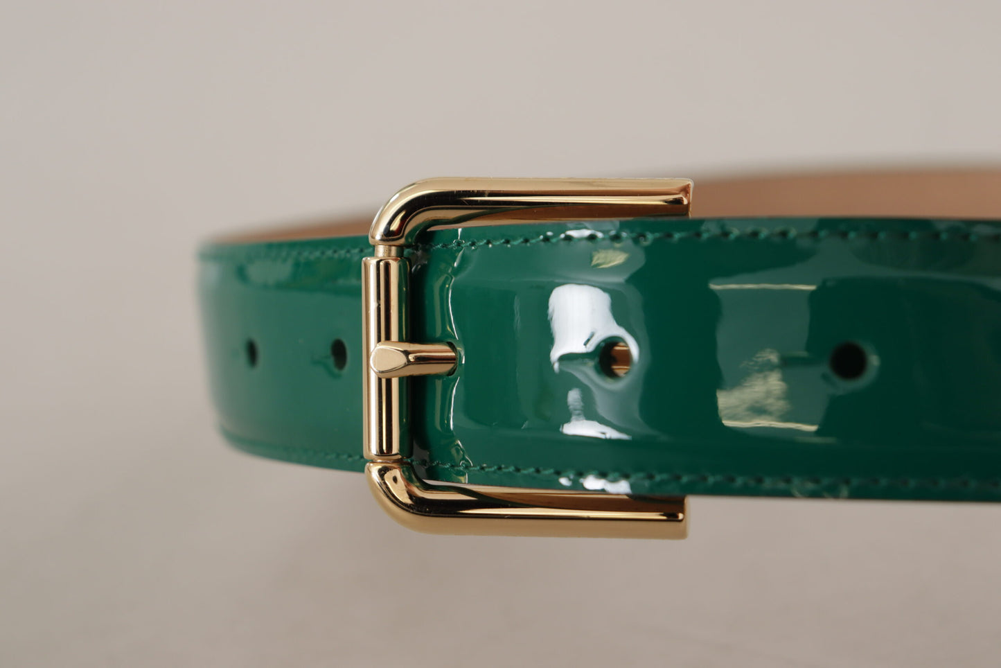 Dolce & Gabbana Elegant Green Leather Belt with Gold Buckle Detail