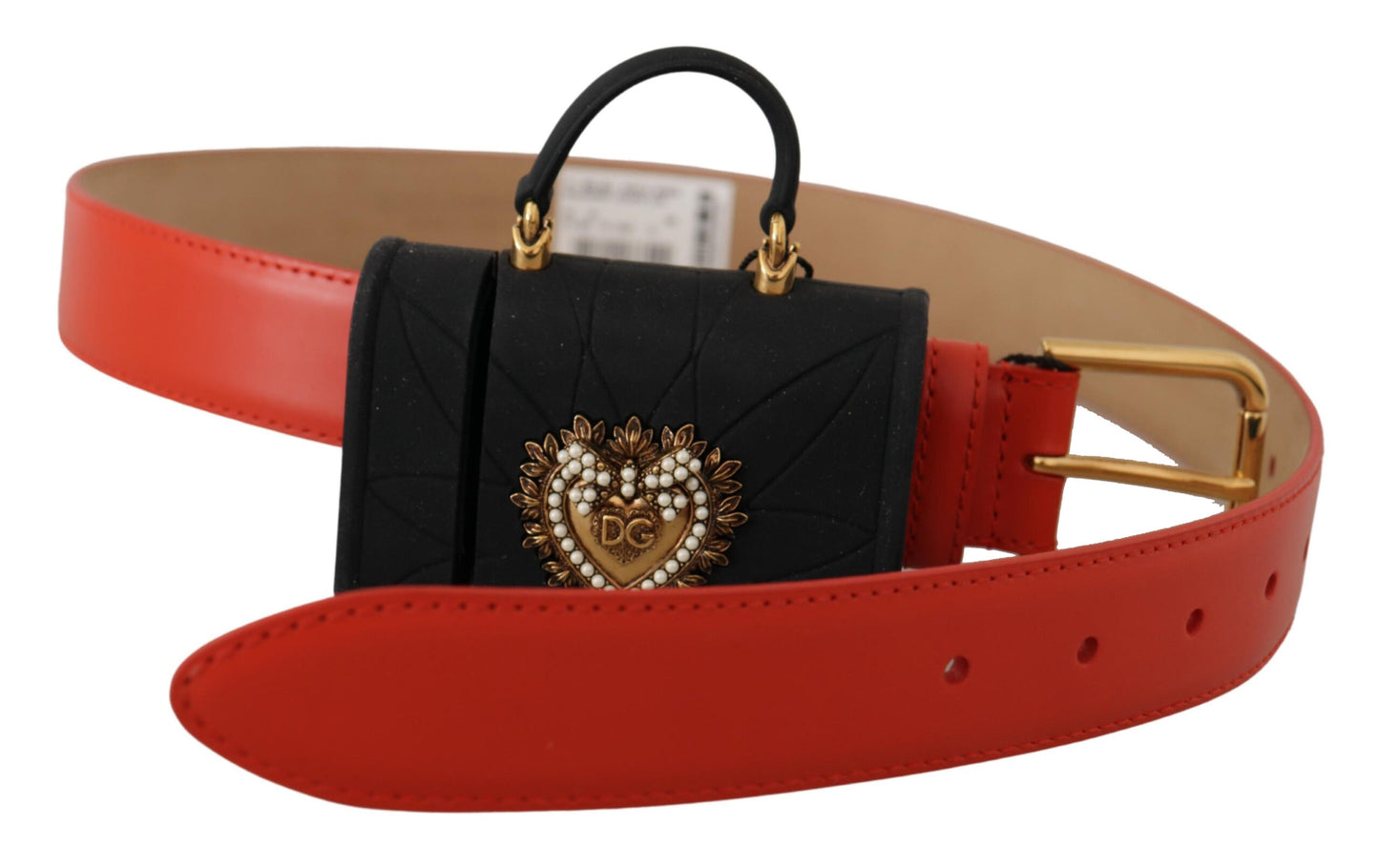 Dolce & Gabbana Elegant Red Leather Belt with Devotion Plaque