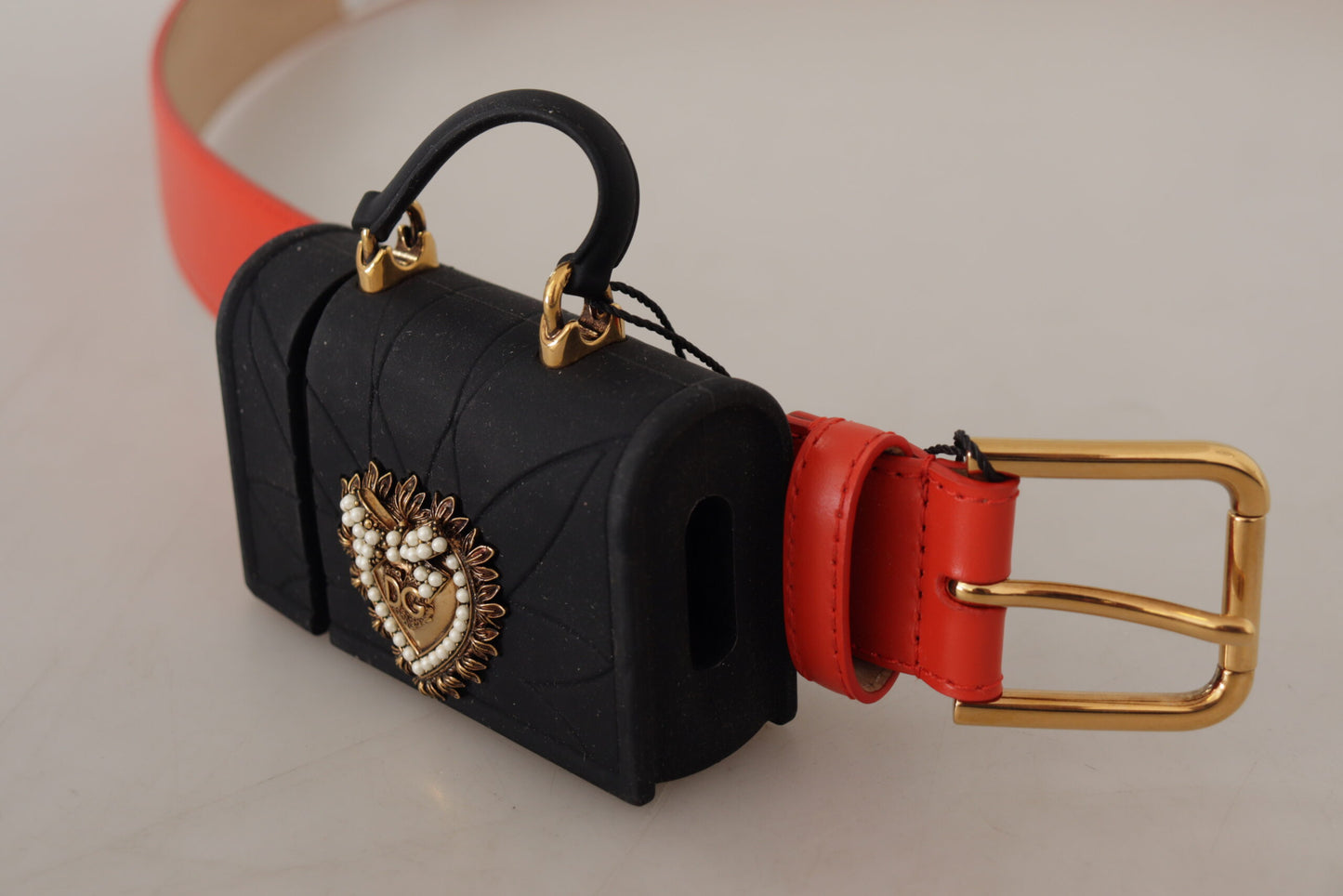 Dolce & Gabbana Elegant Red Leather Belt with Devotion Plaque