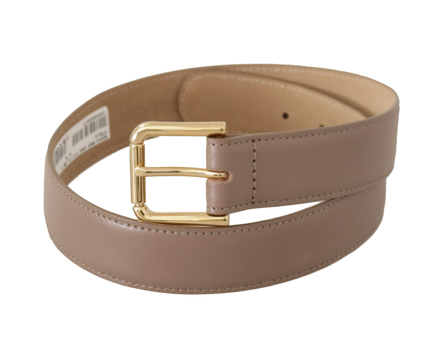 Dolce & Gabbana Elegant Cream Leather Belt with Engraved Buckle