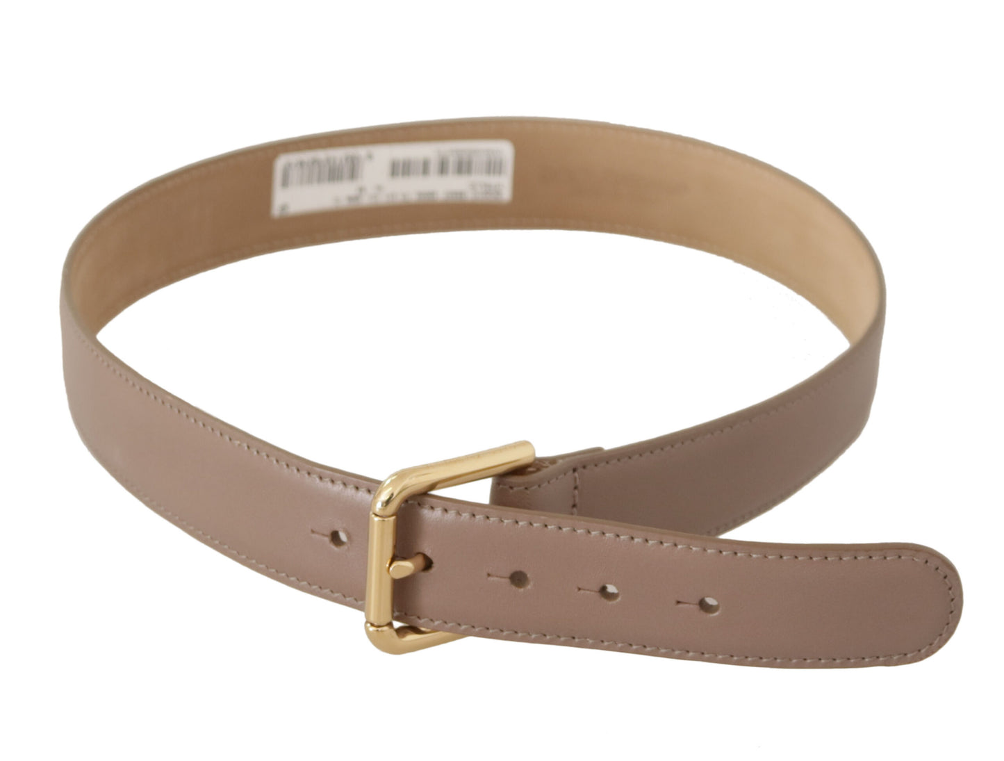 Dolce & Gabbana Elegant Cream Leather Belt with Engraved Buckle