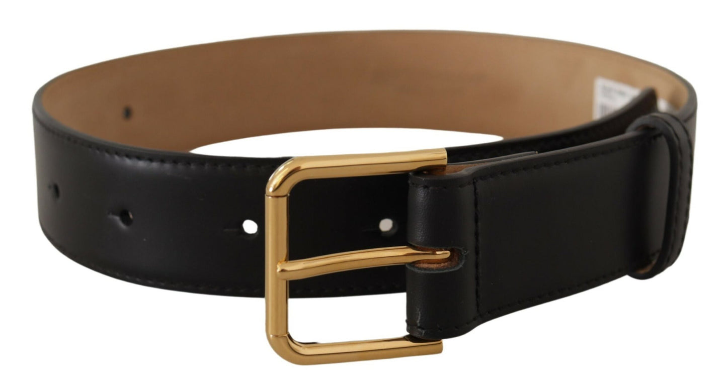 Dolce & Gabbana Elegant Black Leather Engraved Buckle Belt