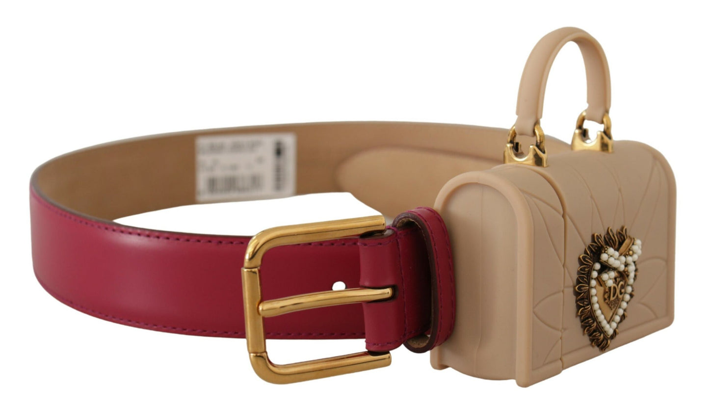 Dolce & Gabbana Elegant Pink Leather Belt with Headphone Case