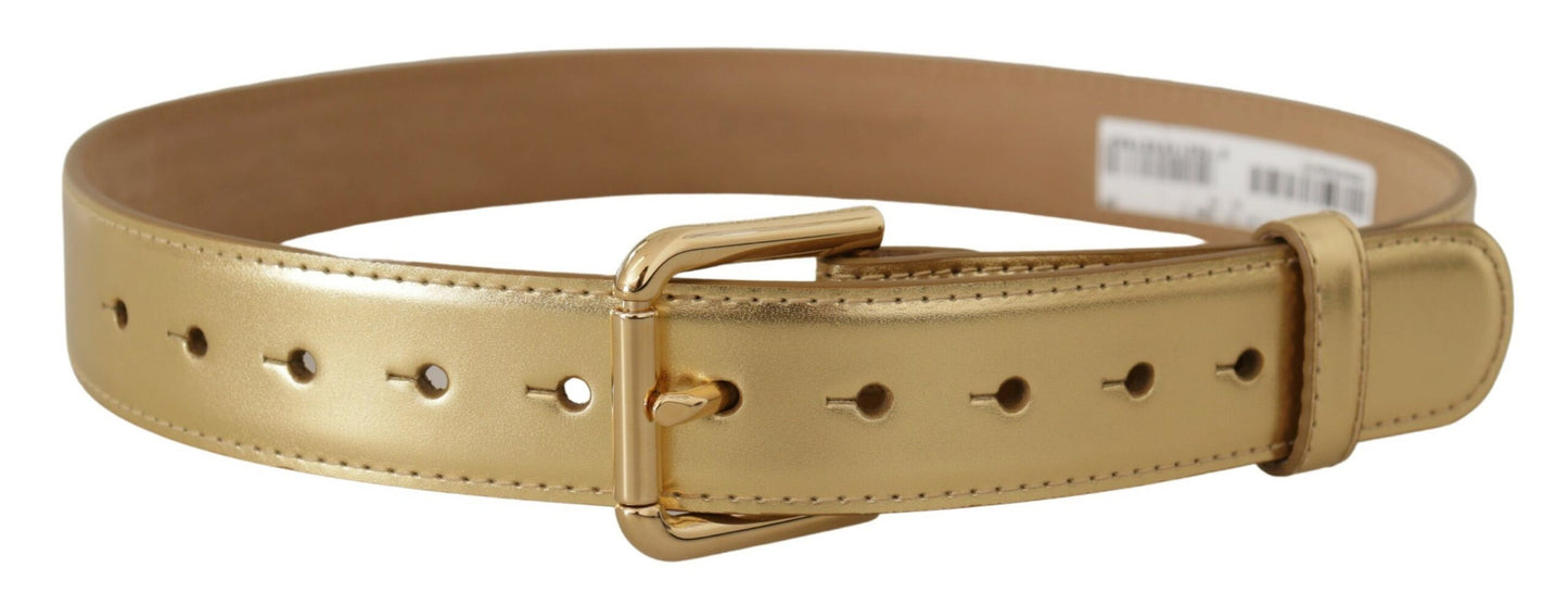 Dolce & Gabbana Elegant Gold Leather Belt with Logo Buckle