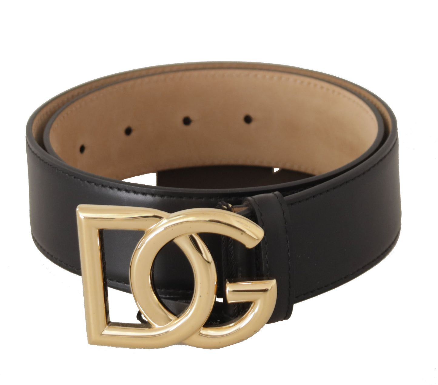 Dolce & Gabbana Elegant Black Leather Belt with Engraved Buckle