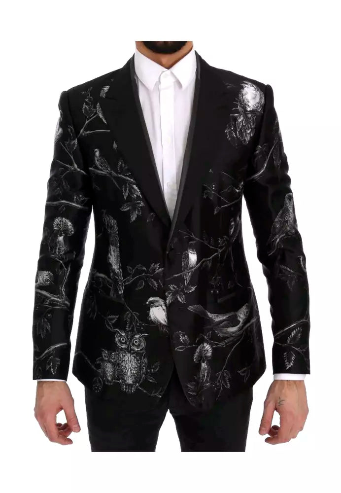 Dolce & Gabbana Elegant Silk Two-Button Jacket with Bird Print