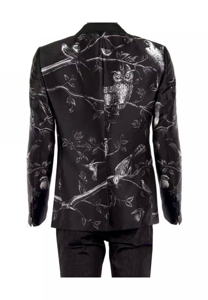 Dolce & Gabbana Elegant Silk Two-Button Jacket with Bird Print