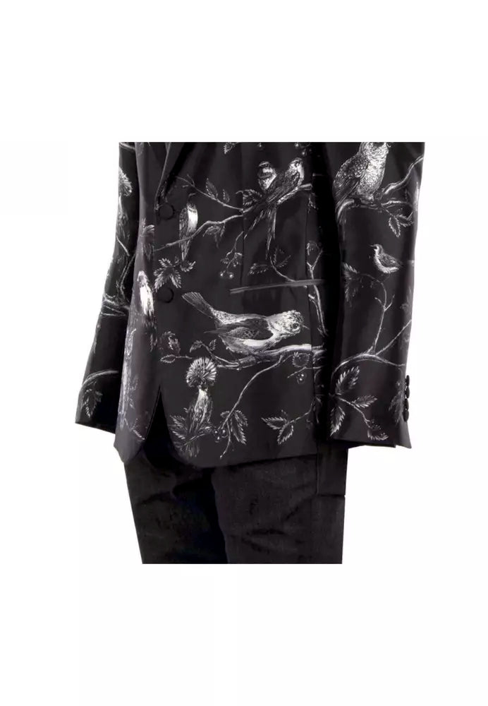 Dolce & Gabbana Elegant Silk Two-Button Jacket with Bird Print