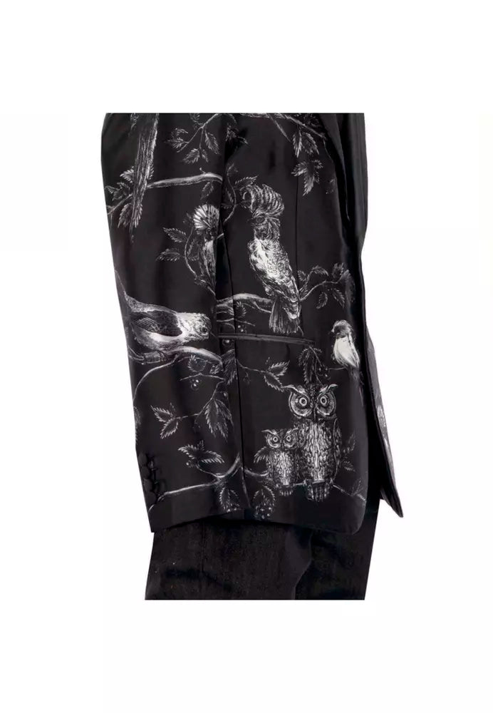 Dolce & Gabbana Elegant Silk Two-Button Jacket with Bird Print