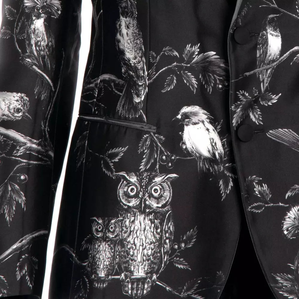 Dolce & Gabbana Elegant Silk Two-Button Jacket with Bird Print