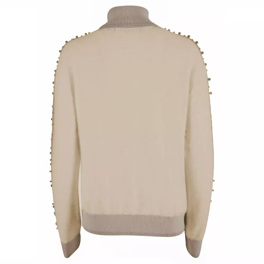 Yes Zee Beige Metallic Sleeve Turtleneck Sweater