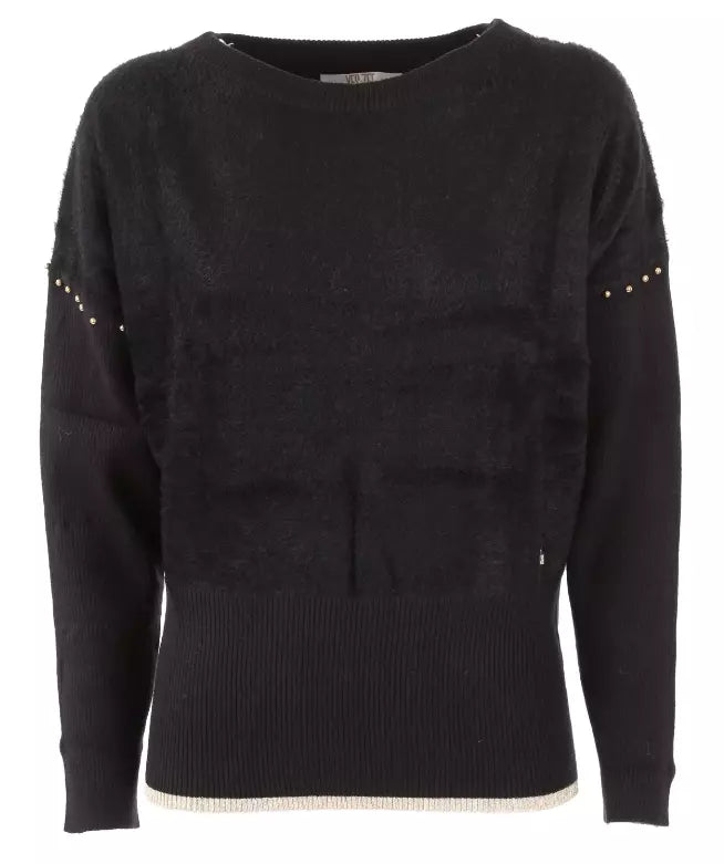 Yes Zee Elegant Long-Sleeved Crew-Neck Sweater with Metallic Detailing