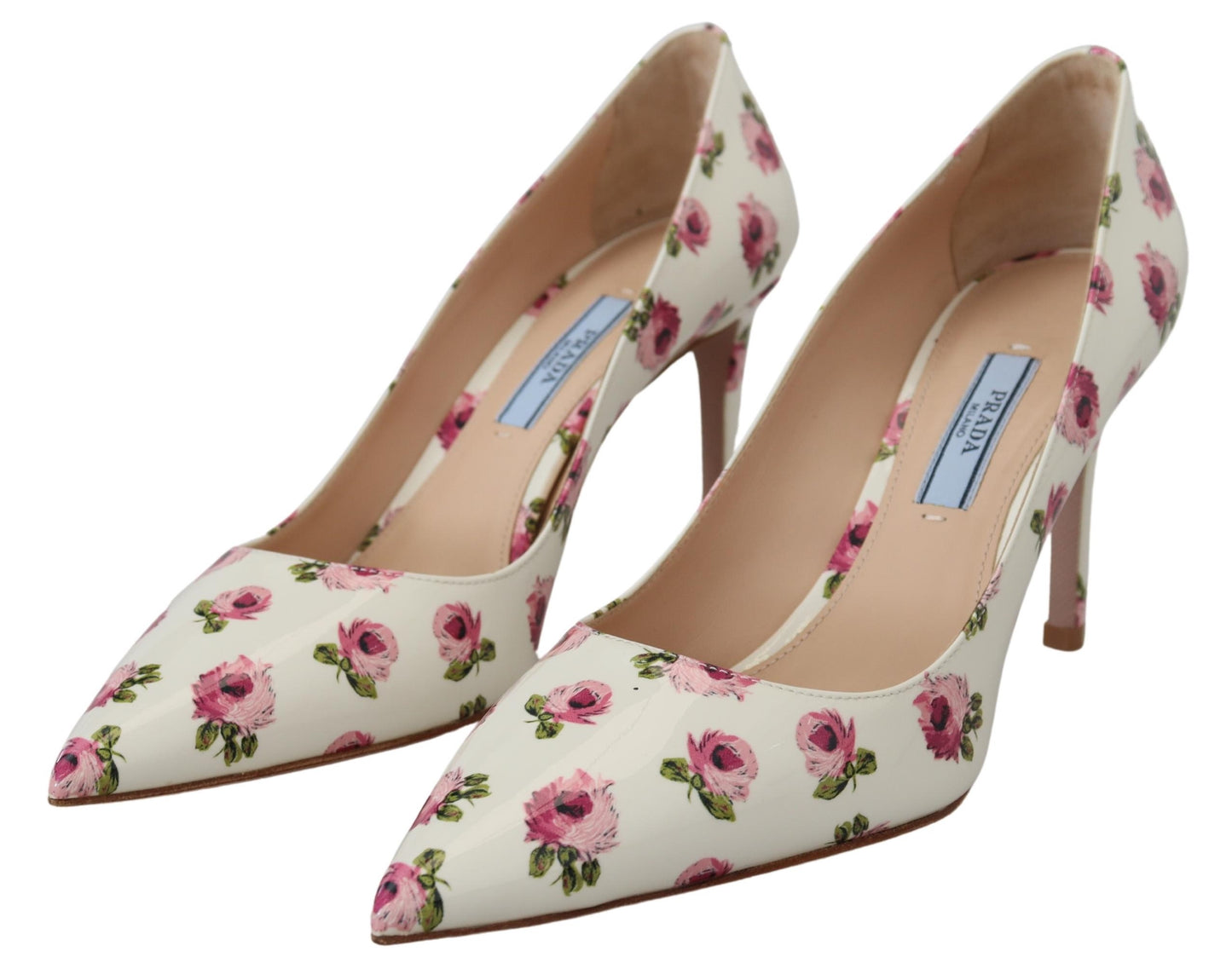 Prada Elegant Floral Print Leather Heels