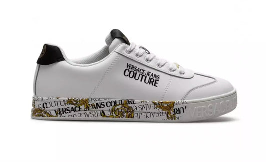 Versace Jeans Elegant White Leather Sneakers with Exclusive Accents