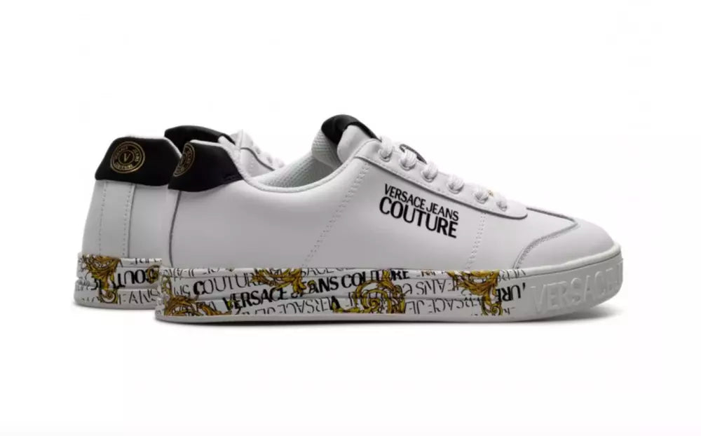 Versace Jeans Elegant White Leather Sneakers with Exclusive Accents