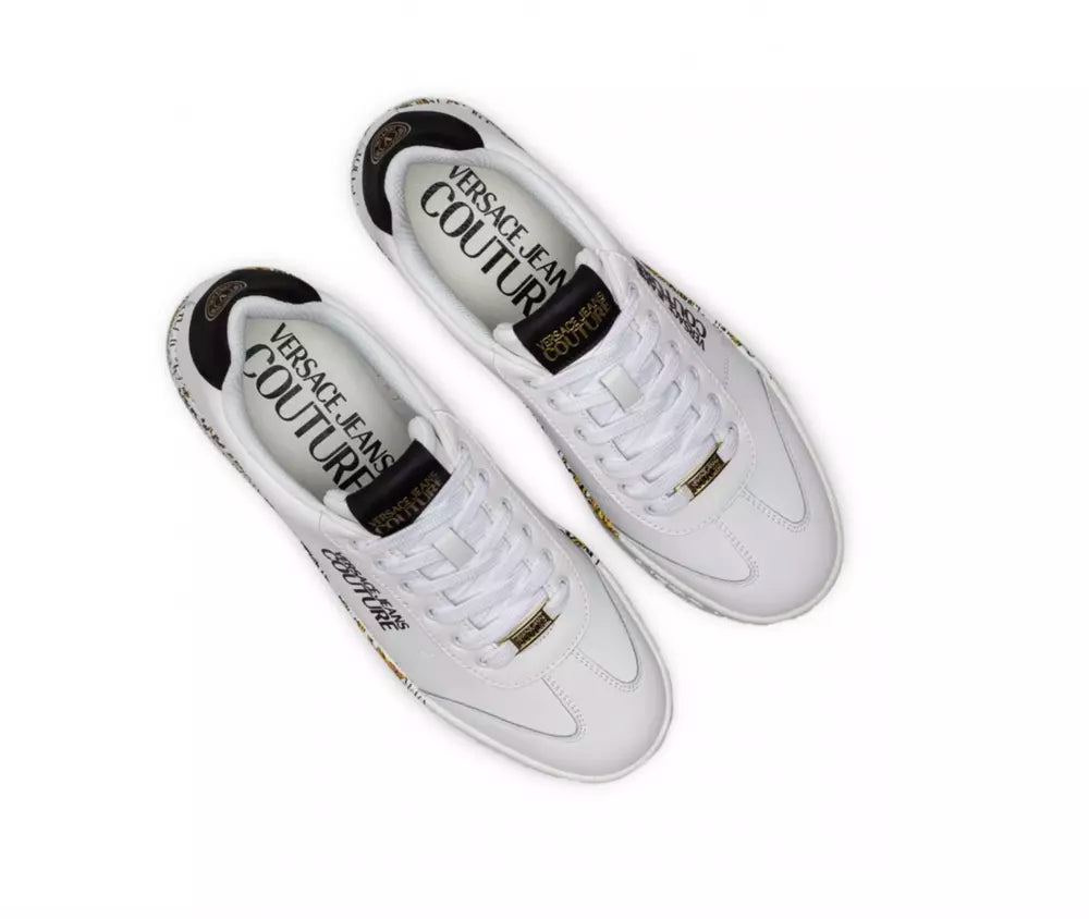 Versace Jeans Elegant White Leather Sneakers with Exclusive Accents