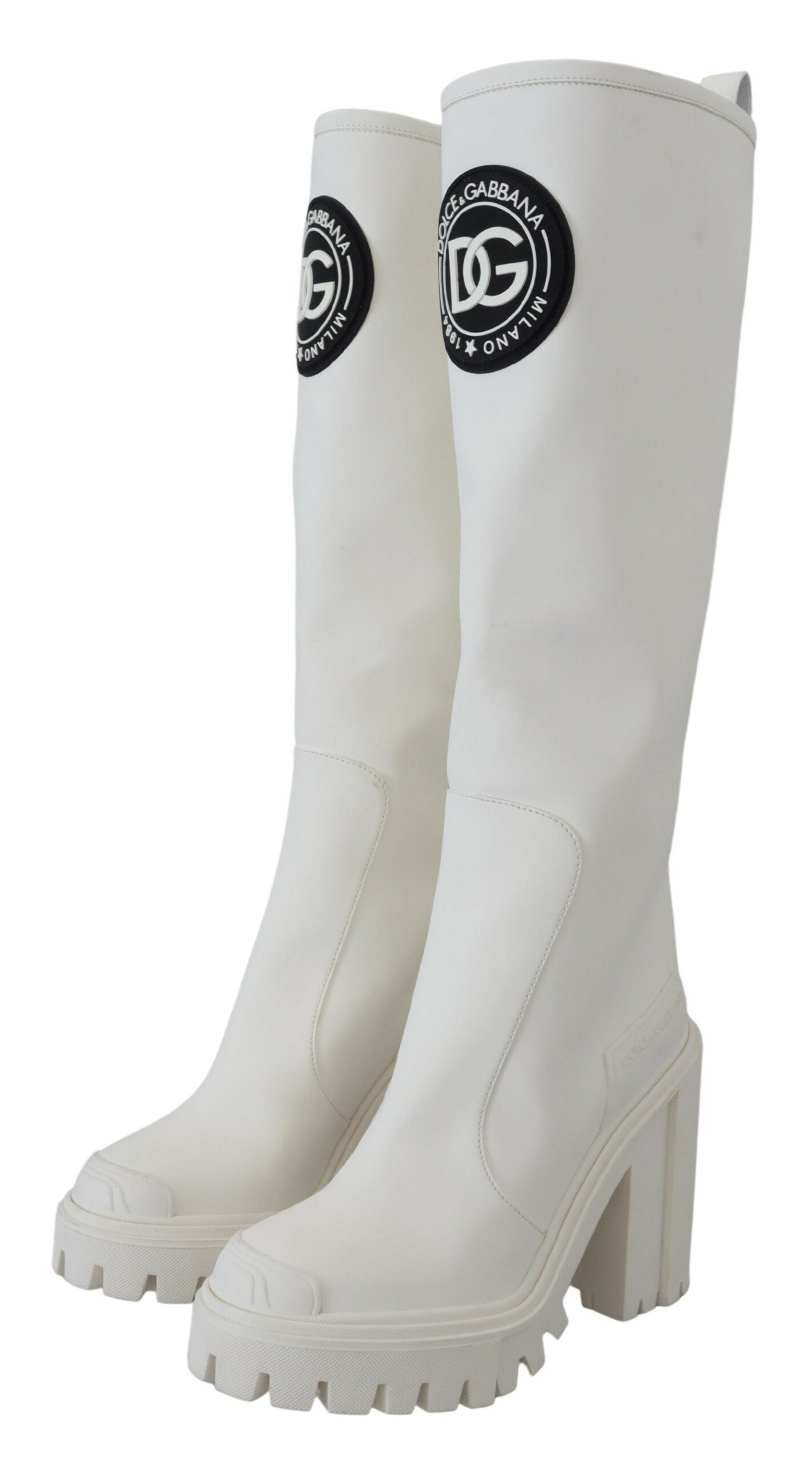 Dolce & Gabbana Elegant White Leather Knee Boots