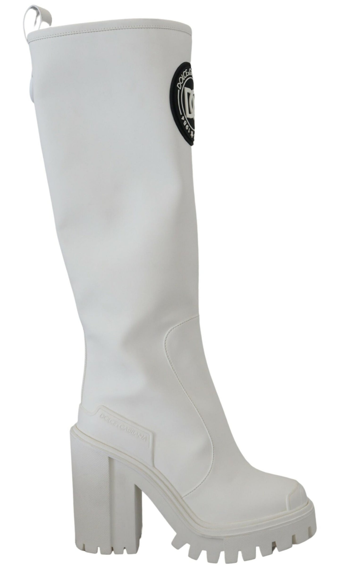 Dolce & Gabbana Elegant White Leather Knee Boots