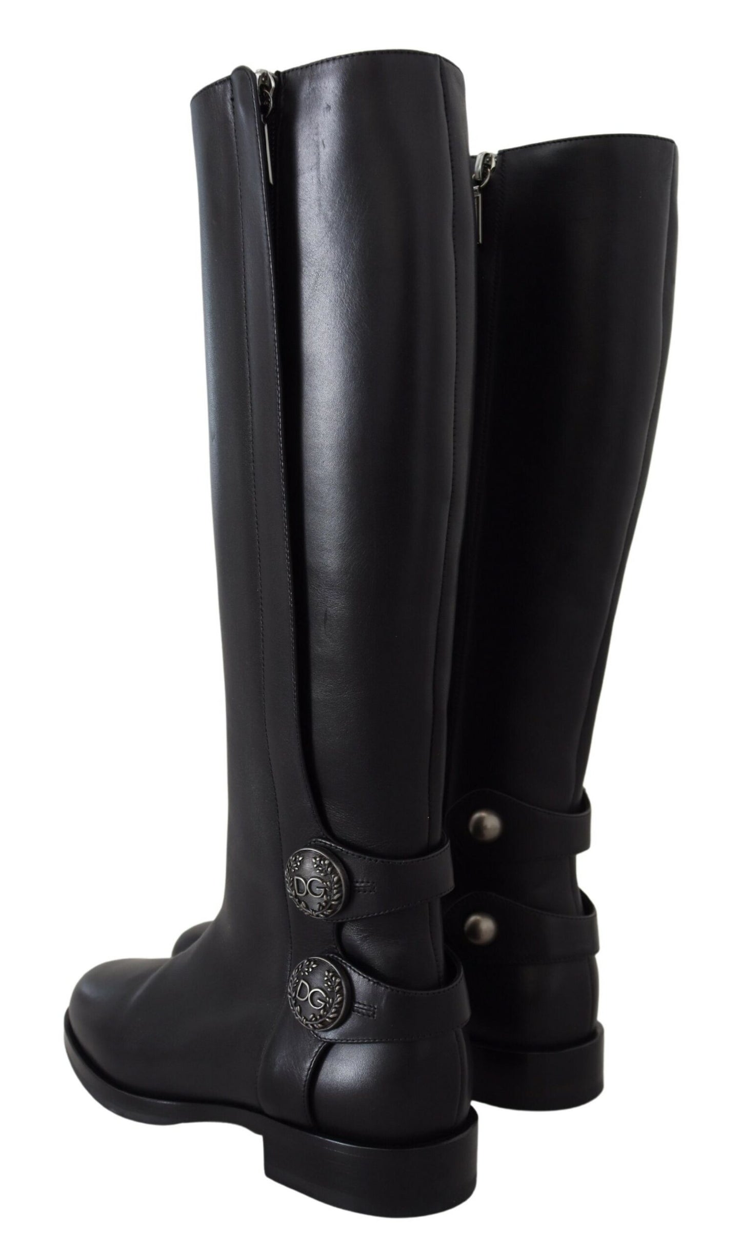 Dolce & Gabbana Elegant Black Calfskin Biker Booties