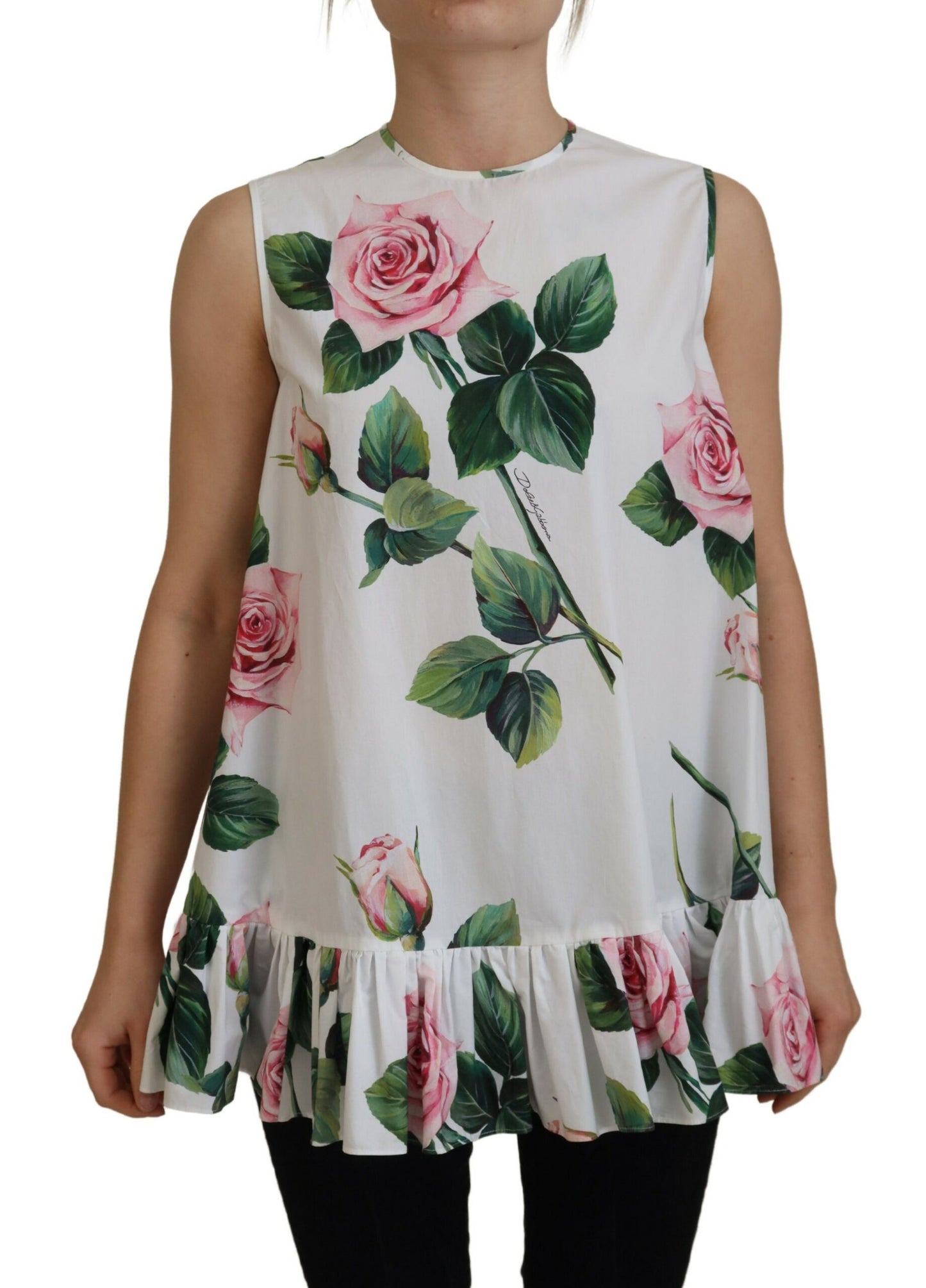 Dolce & Gabbana Elegant Floral Sleeveless Cotton Tank Top