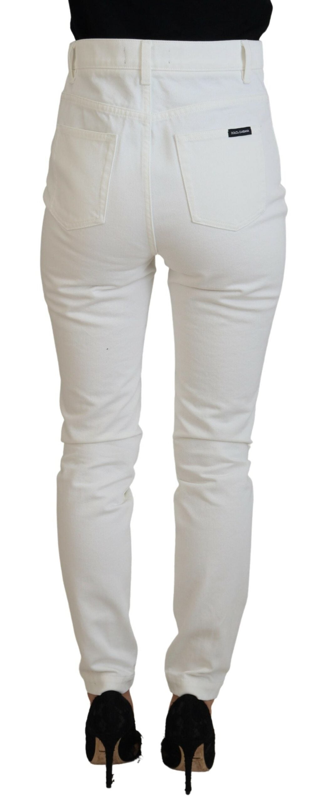 Dolce & Gabbana Svelte High Waist Slim Jeans in Off White