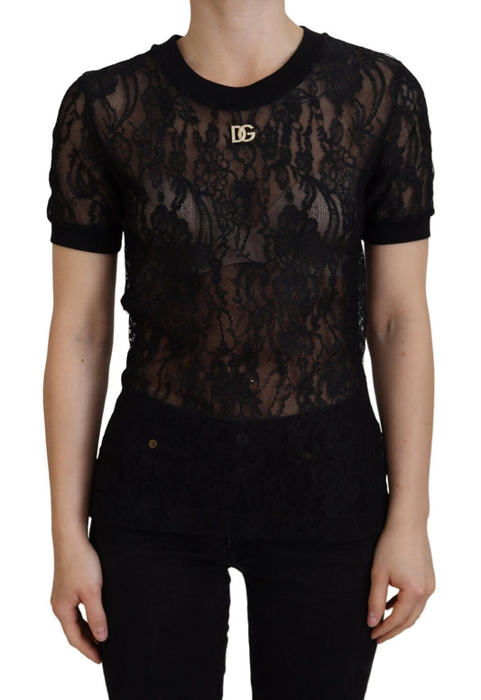 Dolce & Gabbana Elegant Black Lace Silk-Blend Top